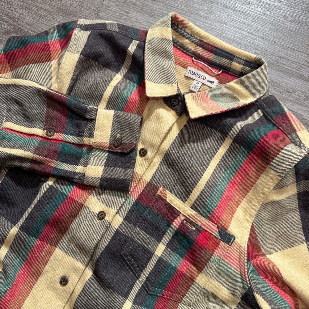 Toad&Co Flannel Shirt Womens M Yellow Plaid Cotton Outdoor Heritage Cabincore